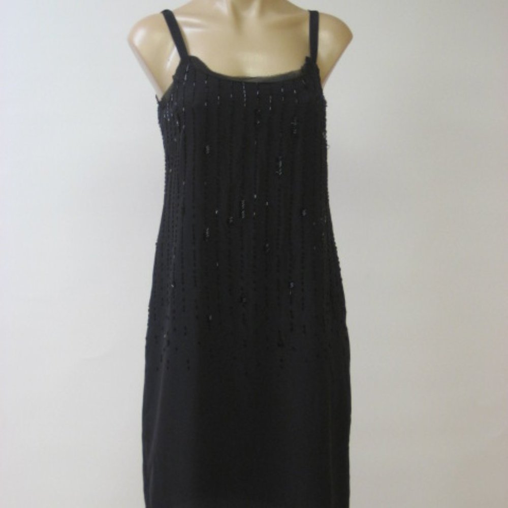 EILEEN FISHER Black Beaded Silk Crepe Dress